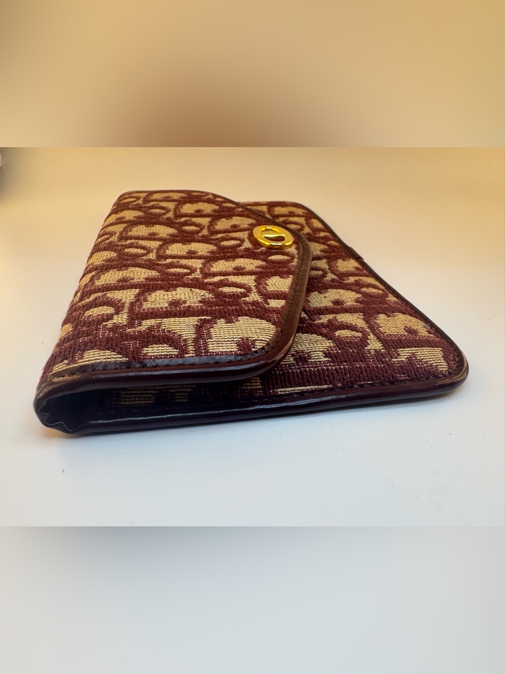 Christian Dior Vintage Oblique Wallet On Chain Burgundy Bordeaux Monogram AUTH - Picture 4 of 13